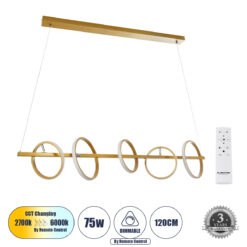 Alternative view of GLOBOSTAR® CIRCOLARE 61322 Μοντέρνο Κρεμαστό Φωτιστικό Οροφής LED 75W 8400lm 360° AC 220-240V IP20 Ρυθμιζόμενο Λευκό CCT με Χειριστήριο από 2700K έως 6000K Dimmable - Lumileds SMD Chip - Χρυσό - Μ120 x Π25 x Υ25cm - 3 Χρόνια Εγγύηση