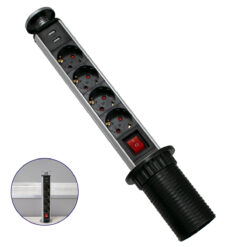Alternative view of GloboStar® 79631 Χωνευτό Πτυσσόμενο Πολύμπριζο με 4 Πρίζες Ασφαλείας EU Σούκο AC 230V Max 4000W & 2 Εξόδους USB DC 5V Max 3A 18W & Ενσωματωμένο Διακόπτη Οn/Off