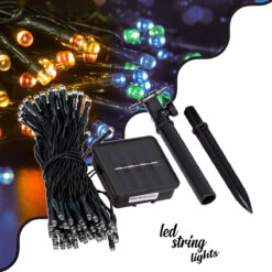 Alternative view of 85809 Διακοσμητική Γιρλάντα 10 Μέτρων με Controller 8 Προγραμμάτων Φωτισμού - 100 LED 4W με Ενσωματωμένη Μπαταρία 600mAh - Φωτοβολταϊκό Πάνελ - Αισθητήρα Ημέρας-Νύχτας - Βάση Κήπου & Σκούρο Πράσινο Καλώδιο Αδιάβροχη IP65 Πολύχρωμη RGB Μ10m