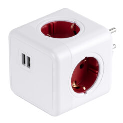 Alternative view of GloboStar® TRAVEL PowerCube PRO Certified 79634 Πολύπριζο 6 Θέσεων με 4 Πρίζες Ασφαλείας Childproof EU Schuko AC 220-240V & 2 Πρίζες USB Max 2.1A/DC 5V Μ7.5 x Π11.5 x Υ7.5 - Λευκό με Κόκκινο - Max Load 3680W/16A