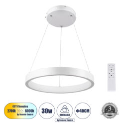 Alternative view of GLOBOSTAR® NEMESIS 61156 Μοντέρνο Κρεμαστό Φωτιστικό Οροφής LED 30W 3513lm 360° AC 220-240V IP20 Ρυθμιζόμενο Λευκό CCT με Χειριστήριο από 2700K έως 6000K Dimmable - Lumileds SMD Chip - Λευκό Ματ - Μ40 x Π40 x Υ4cm - 3 Χρόνια Εγγύηση