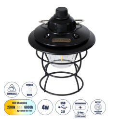 Alternative view of GloboStar® 85695 Αυτόνομο Φανάρι Camping LED 4W USB 2.0 με Επαναφορτιζόμενη Μπαταρία 1 x 18650 2000mAh Li-ion Power Bank IP20 Dimmable Μαύρο με Διάφανο Γυαλί CCT Εναλλαγή Φωτισμού μέσω On/Off All In One Ψυχρό 6000K+Φυσικό 4500K+Θερμό 2700K Φ13.5 x Υ17.5cm
