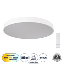 Alternative view of GLOBOSTAR® BURTON 61205-S Μοντέρνο Φωτιστικό Οροφής LED 100W 11020lm 120° AC 220-240V IP20 Ρυθμιζόμενο Λευκό CCT με Χειριστήριο από 2700K έως 6000K Dimmable - Lumileds SMD Chip - Λευκό Ματ - Μ80 x Π80 x Υ8cm - 3 Χρόνια Εγγύηση