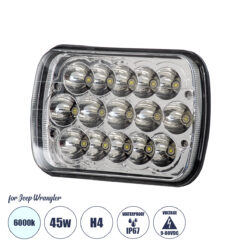 Alternative view of GloboStar® 85421 Φανάρι JEEP WRANGLER Βασικού Φωτισμού H4 H/L LED CREE CXB COB 45W 4500lm DC 9-80V Αδιάβροχο IP67 Ψυχρό Λευκό 6000K Μ17 x Π11 x Υ5.5cm