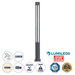 Alternative view of GloboStar® CANCUN 61509 Urban Light Φωτιστικό Πάρκου - Πλατείας - Κήπου Ύψους 2 μέτρων LED 40W 5440lm 60° AC100-240VAC IP67 IK09 - D15.5 x H200cm - Anthracite Grey - Φυσικό Λευκό 4000K - LUMILEDS - MEAN WELL DRIVER - 5 Years Warranty