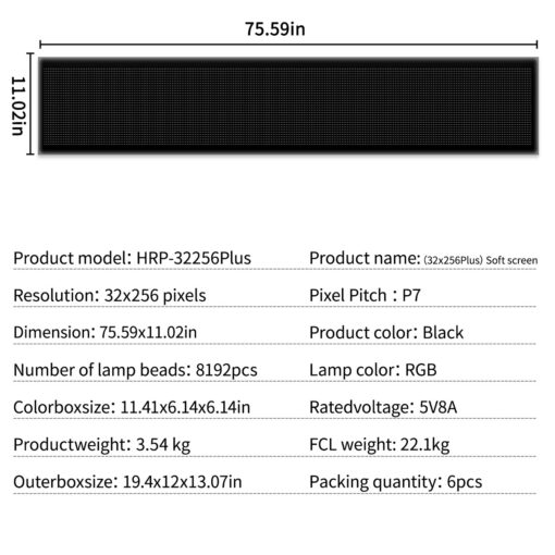 GLOBOSTAR® MATRIX GLB-106-0013 Εύκαμπτη Κυλιόμενη Ψηφιακή Επιγραφή 192x28cm P7 256×32 Pixel LED 40W AC 220-240V Αδιάβροχο IP65 Πολύχρωμο RGB – Bluetooth Control μέσω iPIXEL APP – Μ192 x Π0.4 x Υ28cm – 2 Χρόνια Εγγύηση