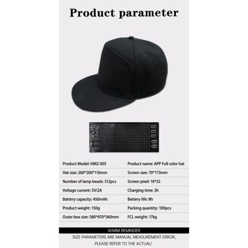 GLOBOSTAR® MATRIX GLB-106-0014 Καπέλο με Κυλιόμενη Ψηφιακή Επιγραφή 17.3x7cm P4 32×16 Pixel LED 0.9W DC 5V με Επαναφορτιζόμενη Μπαταρία PXM 602040 Li-ion 3.7V 400mAh IP20 Πολύχρωμο RGB – Bluetooth Control μέσω iPIXEL APP – Μ28 x Π12 x Υ13cm – 2 Χρόνια Εγγύηση