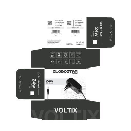 GLOBOSTAR® VOLTIX GLB-107-0006 Τροφοδοτικό/Μετασχηματιστής Class II SELV 24W 1A AC 220-240V σε DC 24V IP20 – Μαύρο Ματ – Μ8 x Π4.2 x Υ2.8cm – 3 Χρόνια Εγγύηση