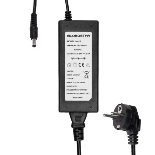 GLOBOSTAR® VOLTIX GLB-107-0007 Τροφοδοτικό/Μετασχηματιστής Class II SELV 60W 2.5A AC 220-240V σε DC 24V IP20 – Μαύρο Ματ – Μ11.5 x Π5 x Υ3.2cm – 3 Χρόνια Εγγύηση