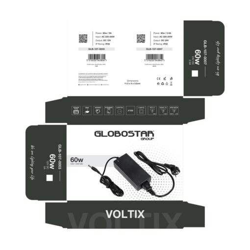 GLOBOSTAR® VOLTIX GLB-107-0007 Τροφοδοτικό/Μετασχηματιστής Class II SELV 60W 2.5A AC 220-240V σε DC 24V IP20 – Μαύρο Ματ – Μ11.5 x Π5 x Υ3.2cm – 3 Χρόνια Εγγύηση