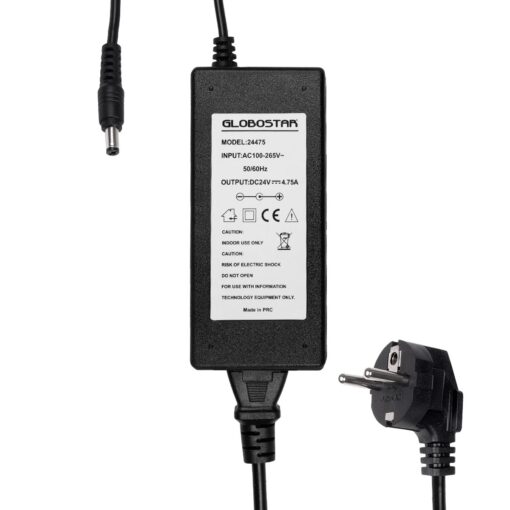 GLOBOSTAR® VOLTIX GLB-107-0008 Τροφοδοτικό/Μετασχηματιστής Class II SELV 120W 4.75A AC 220-240V σε DC 24V IP20 – Μαύρο Ματ – Μ14.2 x Π6.5 x Υ3.7cm – 3 Χρόνια Εγγύηση
