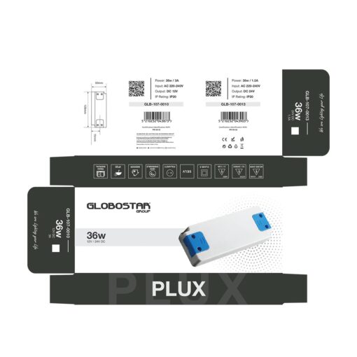 GLOBOSTAR® PLUX GLB-107-0010 Τροφοδοτικό/Μετασχηματιστής Class II SELV 36W 3A AC 220-240V σε DC 12V IP20 – Λευκό Ματ – Μ12.8 x Π5 x Υ1.5cm – 3 Χρόνια Εγγύηση