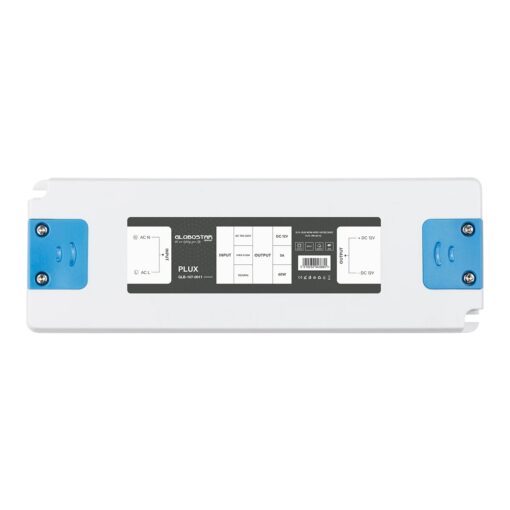 GLOBOSTAR® PLUX GLB-107-0011 Τροφοδοτικό/Μετασχηματιστής Class II SELV 60W 5A AC 220-240V σε DC 12V IP20 – Λευκό Ματ – Μ18.5 x Π6.4 x Υ2.2cm – 3 Χρόνια Εγγύηση