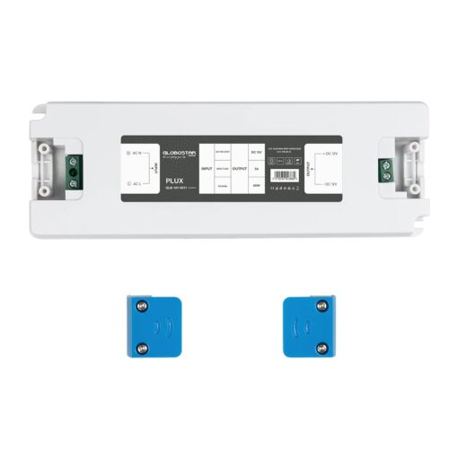 GLOBOSTAR® PLUX GLB-107-0011 Τροφοδοτικό/Μετασχηματιστής Class II SELV 60W 5A AC 220-240V σε DC 12V IP20 – Λευκό Ματ – Μ18.5 x Π6.4 x Υ2.2cm – 3 Χρόνια Εγγύηση