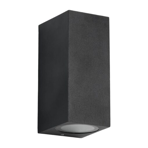 kelvo® BURANO KLV-101-0021 Φωτιστικό Τοίχου / Απλίκα για 2 Λάμπες MR16 με Ντουί GU10 AC 220-240V Αδιάβροχο IP65 – Μαύρο Ματ – Μ8 x Π8 x Υ15cm