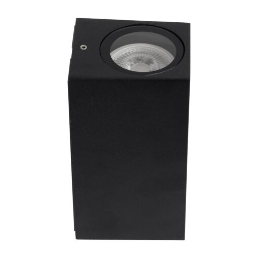 kelvo® BURANO KLV-101-0021 Φωτιστικό Τοίχου / Απλίκα για 2 Λάμπες MR16 με Ντουί GU10 AC 220-240V Αδιάβροχο IP65 – Μαύρο Ματ – Μ8 x Π8 x Υ15cm