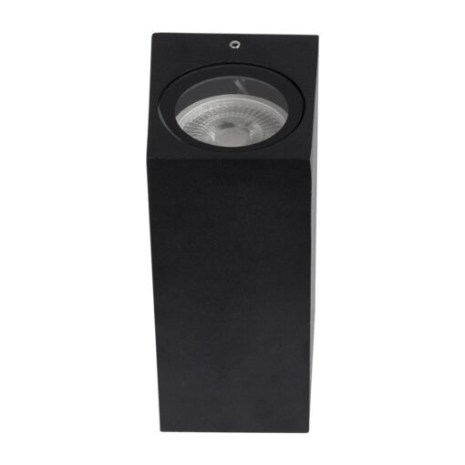 kelvo® BURANO KLV-101-0021 Φωτιστικό Τοίχου / Απλίκα για 2 Λάμπες MR16 με Ντουί GU10 AC 220-240V Αδιάβροχο IP65 – Μαύρο Ματ – Μ8 x Π8 x Υ15cm