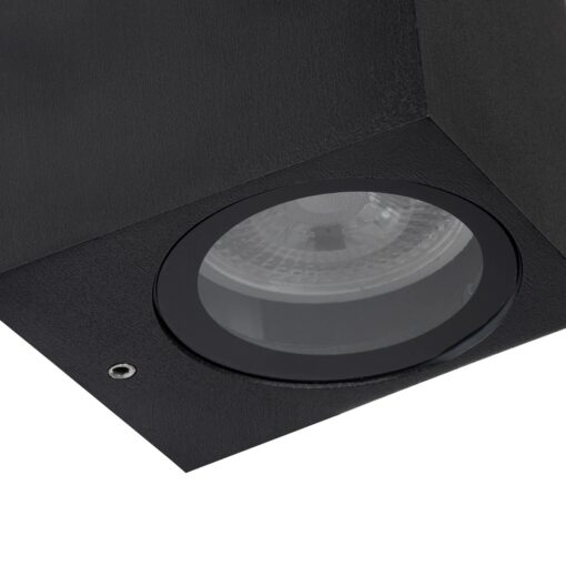 kelvo® BURANO KLV-101-0021 Φωτιστικό Τοίχου / Απλίκα για 2 Λάμπες MR16 με Ντουί GU10 AC 220-240V Αδιάβροχο IP65 – Μαύρο Ματ – Μ8 x Π8 x Υ15cm