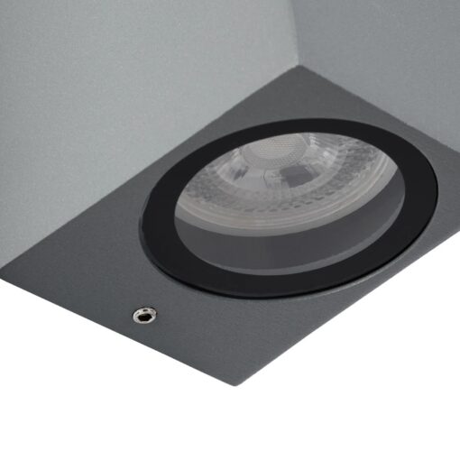 kelvo® BURANO KLV-101-0022 Φωτιστικό Τοίχου / Απλίκα για 2 Λάμπες MR16 με Ντουί GU10 AC 220-240V Αδιάβροχο IP65 – Γκρι Ανθρακί Ματ – Μ8 x Π8 x Υ15cm