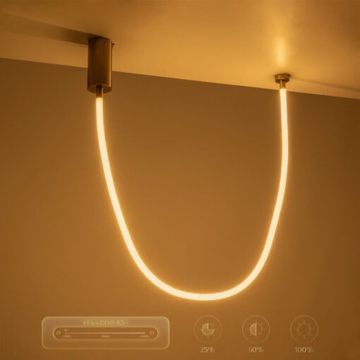 kelvo® GLOW KLV-101-0155 Κρεμαστό Φωτιστικό Οροφής LED 27W 2700lm 360° AC 220-240V IP20 Ρυθμιζόμενο Λευκό CCT με Χειριστήριο από 2700K έως 6000K Dimmable – Lumileds SMD Chip – Χρυσό Πλατίνα – Μ90 x Π9 x Υ95cm – 3 Χρόνια Εγγύηση