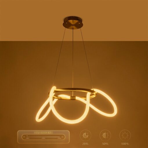 kelvo® GLOW KLV-101-0162 Κρεμαστό Φωτιστικό Οροφής LED 36W 3600lm 360° AC 220-240V IP20 Ρυθμιζόμενο Λευκό CCT με Χειριστήριο από 2700K έως 6000K Dimmable – Lumileds SMD Chip – Χρυσό Πλατίνα – Μ70 x Π70 x Υ40cm – 3 Χρόνια Εγγύηση