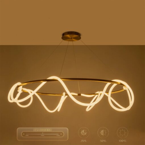 kelvo® GLOW KLV-101-0165 Κρεμαστό Φωτιστικό Οροφής LED 100W 10000lm 360° AC 220-240V IP20 Ρυθμιζόμενο Λευκό CCT με Χειριστήριο από 2700K έως 6000K Dimmable – Lumileds SMD Chip – Χρυσό Πλατίνα – Μ150 x Π150 x Υ100cm – 3 Χρόνια Εγγύηση