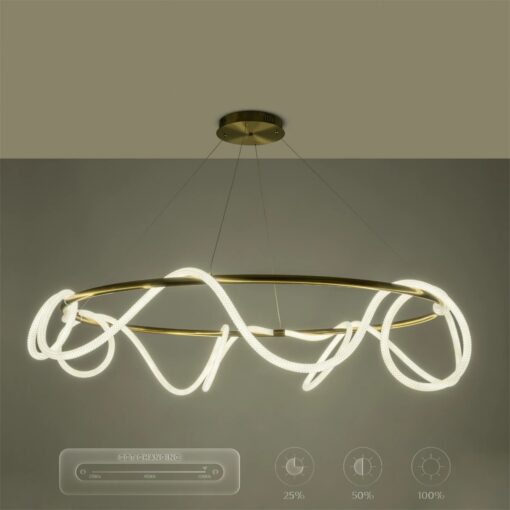 kelvo® GLOW KLV-101-0165 Κρεμαστό Φωτιστικό Οροφής LED 100W 10000lm 360° AC 220-240V IP20 Ρυθμιζόμενο Λευκό CCT με Χειριστήριο από 2700K έως 6000K Dimmable – Lumileds SMD Chip – Χρυσό Πλατίνα – Μ150 x Π150 x Υ100cm – 3 Χρόνια Εγγύηση