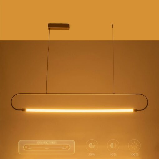 kelvo® GLOW KLV-101-0177 Κρεμαστό Φωτιστικό Οροφής LED 15W 1500lm 360° AC 220-240V IP20 Ρυθμιζόμενο Λευκό CCT με Χειριστήριο από 2700K έως 6000K Dimmable – Lumileds SMD Chip – Χρυσό Πλατίνα – Μ120 x Π3 x Υ17cm – 3 Χρόνια Εγγύηση