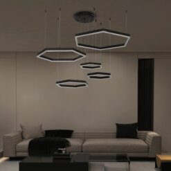 kelvo® LEXAGON KLV-101-0179 Κρεμαστό Φωτιστικό Οροφής LED 120W 12000lm 200° AC 220-240V IP20 Ρυθμιζόμενο Λευκό CCT με Χειριστήριο από 2700K έως 6000K Dimmable – Lumileds SMD Chip – Μαύρο Ματ – Μ110 x Π90 x Υ110cm – 3 Χρόνια Εγγύηση