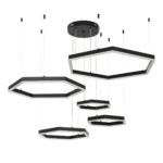 kelvo® LEXAGON KLV-101-0179 Κρεμαστό Φωτιστικό Οροφής LED 120W 12000lm 200° AC 220-240V IP20 Ρυθμιζόμενο Λευκό CCT με Χειριστήριο από 2700K έως 6000K Dimmable – Lumileds SMD Chip – Μαύρο Ματ – Μ110 x Π90 x Υ110cm – 3 Χρόνια Εγγύηση