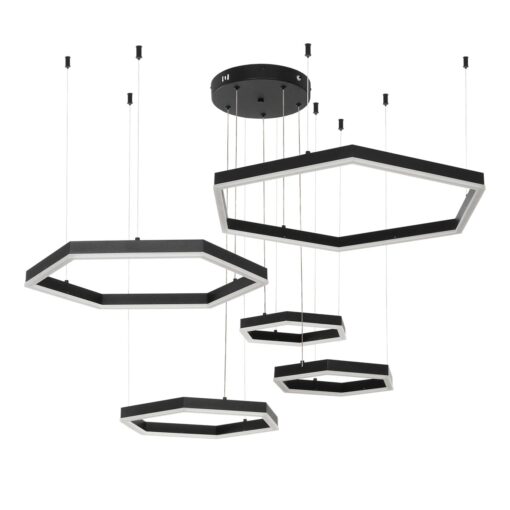 kelvo® LEXAGON KLV-101-0179 Κρεμαστό Φωτιστικό Οροφής LED 120W 12000lm 200° AC 220-240V IP20 Ρυθμιζόμενο Λευκό CCT με Χειριστήριο από 2700K έως 6000K Dimmable – Lumileds SMD Chip – Μαύρο Ματ – Μ110 x Π90 x Υ110cm – 3 Χρόνια Εγγύηση