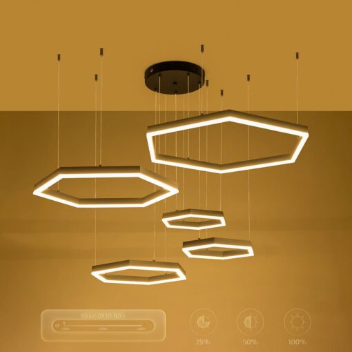 kelvo® LEXAGON KLV-101-0179 Κρεμαστό Φωτιστικό Οροφής LED 120W 12000lm 200° AC 220-240V IP20 Ρυθμιζόμενο Λευκό CCT με Χειριστήριο από 2700K έως 6000K Dimmable – Lumileds SMD Chip – Μαύρο Ματ – Μ110 x Π90 x Υ110cm – 3 Χρόνια Εγγύηση
