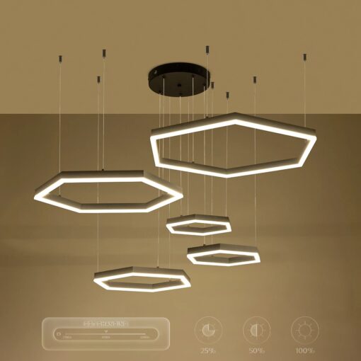 kelvo® LEXAGON KLV-101-0179 Κρεμαστό Φωτιστικό Οροφής LED 120W 12000lm 200° AC 220-240V IP20 Ρυθμιζόμενο Λευκό CCT με Χειριστήριο από 2700K έως 6000K Dimmable – Lumileds SMD Chip – Μαύρο Ματ – Μ110 x Π90 x Υ110cm – 3 Χρόνια Εγγύηση