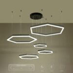 kelvo® LEXAGON KLV-101-0179 Κρεμαστό Φωτιστικό Οροφής LED 120W 12000lm 200° AC 220-240V IP20 Ρυθμιζόμενο Λευκό CCT με Χειριστήριο από 2700K έως 6000K Dimmable – Lumileds SMD Chip – Μαύρο Ματ – Μ110 x Π90 x Υ110cm – 3 Χρόνια Εγγύηση