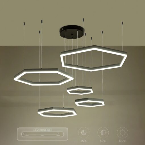 kelvo® LEXAGON KLV-101-0179 Κρεμαστό Φωτιστικό Οροφής LED 120W 12000lm 200° AC 220-240V IP20 Ρυθμιζόμενο Λευκό CCT με Χειριστήριο από 2700K έως 6000K Dimmable – Lumileds SMD Chip – Μαύρο Ματ – Μ110 x Π90 x Υ110cm – 3 Χρόνια Εγγύηση