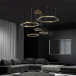 kelvo® LEXAGON KLV-101-0180 Κρεμαστό Φωτιστικό Οροφής LED 120W 12000lm 200° AC 220-240V IP20 Ρυθμιζόμενο Λευκό CCT με Χειριστήριο από 2700K έως 6000K Dimmable – Lumileds SMD Chip – Χρυσό Πλατίνα – Μ110 x Π90 x Υ110cm – 3 Χρόνια Εγγύηση