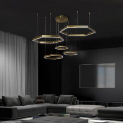 kelvo® LEXAGON KLV-101-0180 Κρεμαστό Φωτιστικό Οροφής LED 120W 12000lm 200° AC 220-240V IP20 Ρυθμιζόμενο Λευκό CCT με Χειριστήριο από 2700K έως 6000K Dimmable – Lumileds SMD Chip – Χρυσό Πλατίνα – Μ110 x Π90 x Υ110cm – 3 Χρόνια Εγγύηση
