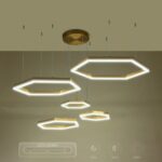kelvo® LEXAGON KLV-101-0180 Κρεμαστό Φωτιστικό Οροφής LED 120W 12000lm 200° AC 220-240V IP20 Ρυθμιζόμενο Λευκό CCT με Χειριστήριο από 2700K έως 6000K Dimmable – Lumileds SMD Chip – Χρυσό Πλατίνα – Μ110 x Π90 x Υ110cm – 3 Χρόνια Εγγύηση