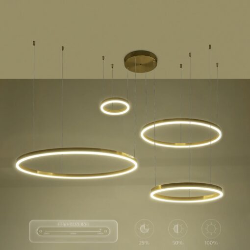 kelvo® VENOM KLV-101-0204 Κρεμαστό Φωτιστικό Οροφής LED 150W 15000lm 120° AC 220-240V IP20 Ρυθμιζόμενο Λευκό CCT με Χειριστήριο από 2700K έως 6000K Dimmable – Lumileds SMD Chip – Χρυσό Πλατίνα – Μ150 x Π90 x Υ60cm – 3 Χρόνια Εγγύηση