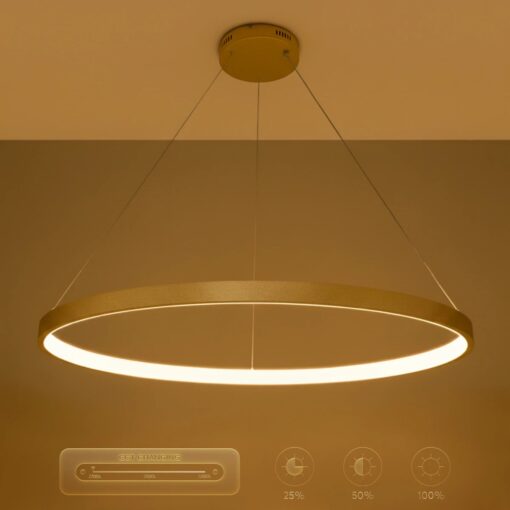 kelvo® NEMESIS KLV-101-0216 Κρεμαστό Φωτιστικό Οροφής LED 75W 7500lm 180° AC 220-240V IP20 Ρυθμιζόμενο Λευκό CCT με Χειριστήριο από 2700K έως 6000K Dimmable – Lumileds SMD Chip – Χρυσό Πλατίνα – Μ100 x Π100 x Υ4cm – 3 Χρόνια Εγγύηση