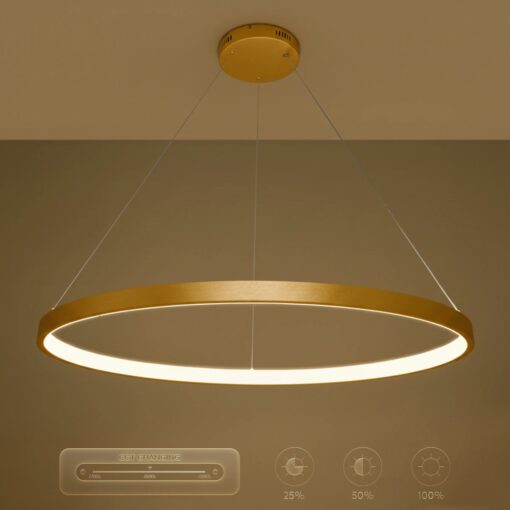 kelvo® NEMESIS KLV-101-0216 Κρεμαστό Φωτιστικό Οροφής LED 75W 7500lm 180° AC 220-240V IP20 Ρυθμιζόμενο Λευκό CCT με Χειριστήριο από 2700K έως 6000K Dimmable – Lumileds SMD Chip – Χρυσό Πλατίνα – Μ100 x Π100 x Υ4cm – 3 Χρόνια Εγγύηση
