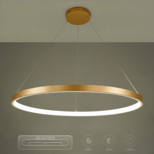 kelvo® NEMESIS KLV-101-0216 Κρεμαστό Φωτιστικό Οροφής LED 75W 7500lm 180° AC 220-240V IP20 Ρυθμιζόμενο Λευκό CCT με Χειριστήριο από 2700K έως 6000K Dimmable – Lumileds SMD Chip – Χρυσό Πλατίνα – Μ100 x Π100 x Υ4cm – 3 Χρόνια Εγγύηση