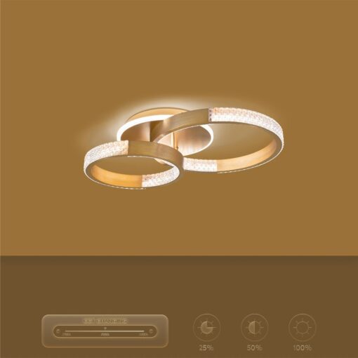 kelvo® DIAMOND KLV-101-0225 Φωτιστικό Οροφής LED 67W 6700lm 360° AC 220-240V IP20 Ρυθμιζόμενο Λευκό CCT με Χειριστήριο από 2700K έως 6000K Dimmable – Lumileds SMD Chip – Χρυσό Πλατίνα – Μ60 x Π40 x Υ14cm – 3 Χρόνια Εγγύηση