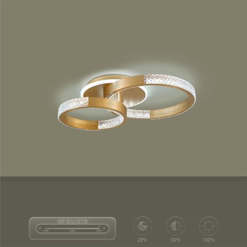 kelvo® DIAMOND KLV-101-0225 Φωτιστικό Οροφής LED 67W 6700lm 360° AC 220-240V IP20 Ρυθμιζόμενο Λευκό CCT με Χειριστήριο από 2700K έως 6000K Dimmable – Lumileds SMD Chip – Χρυσό Πλατίνα – Μ60 x Π40 x Υ14cm – 3 Χρόνια Εγγύηση