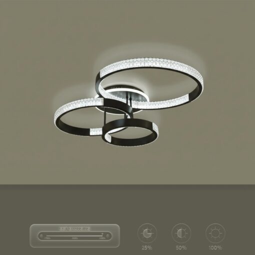 kelvo® DIAMOND KLV-101-0226 Φωτιστικό Οροφής LED 100W 10000lm 360° AC 220-240V IP20 Ρυθμιζόμενο Λευκό CCT με Χειριστήριο από 2700K έως 6000K Dimmable – Lumileds SMD Chip – Μαύρο Ματ – Μ80 x Π50 x Υ20cm – 3 Χρόνια Εγγύηση