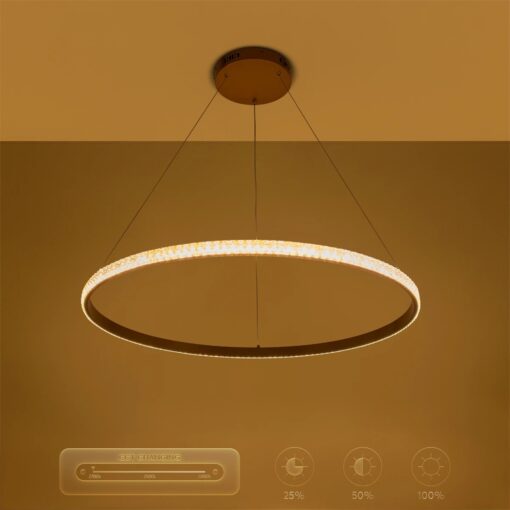 kelvo® DIAMOND KLV-101-0232 Κρεμαστό Φωτιστικό Οροφής LED 67W 6700lm 180° AC 220-240V IP20 Ρυθμιζόμενο Λευκό CCT με Χειριστήριο από 2700K έως 6000K Dimmable – Lumileds SMD Chip – Χρυσό Πλατίνα – Μ80 x Π80 x Υ3cm – 3 Χρόνια Εγγύηση