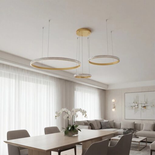 kelvo® DIAMOND KLV-101-0244 Κρεμαστό Φωτιστικό Οροφής LED 100W 10000lm 180° AC 220-240V IP20 Ρυθμιζόμενο Λευκό CCT με Χειριστήριο από 2700K έως 6000K Dimmable – Lumileds SMD Chip – Χρυσό Πλατίνα – Μ110 x Π110 x Υ60cm – 3 Χρόνια Εγγύηση