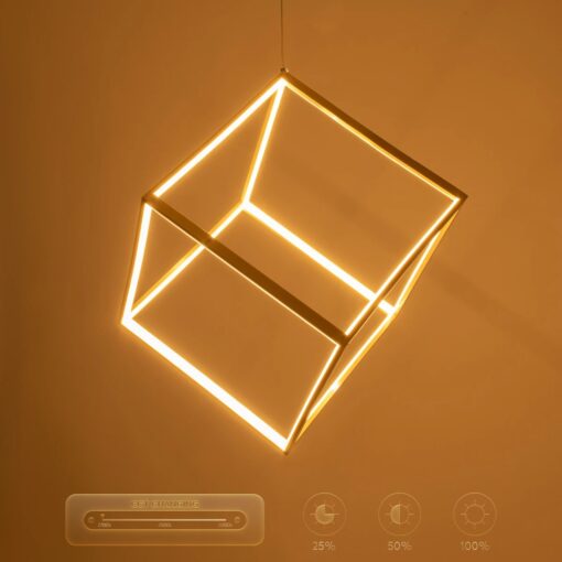 kelvo® KIBOO KLV-101-0262 Κρεμαστό Φωτιστικό Οροφής LED 36W 3600lm 360° AC 220-240V IP20 Ρυθμιζόμενο Λευκό CCT με Χειριστήριο από 2700K έως 6000K Dimmable – Lumileds SMD Chip – Χρυσό Πλατίνα – Μ40 x Π40 x Υ40cm – 3 Χρόνια Εγγύηση