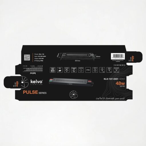 kelvo® PULSE KLV-107-0001 Ultra Slim Τροφοδοτικό/Μετασχηματιστής Class I PELV 48W 2A AC 220-240V σε DC 24V IP20 – Γκρι Ανθρακί Ματ – Μ20.1 x Π1.9 x Υ2cm – 5 Χρόνια Εγγύηση