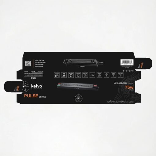 kelvo® PULSE KLV-107-0002 Ultra Slim Τροφοδοτικό/Μετασχηματιστής Class I PELV 75W 3A AC 220-240V σε DC 24V IP20 – Γκρι Ανθρακί Ματ – Μ23 x Π1.9 x Υ2cm – 5 Χρόνια Εγγύηση